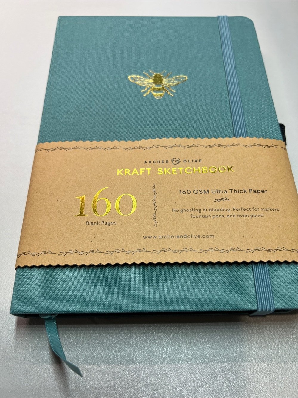 Archer & Olive Teal Hardcover Kraft Sketchbook with Gold Bee Accent
